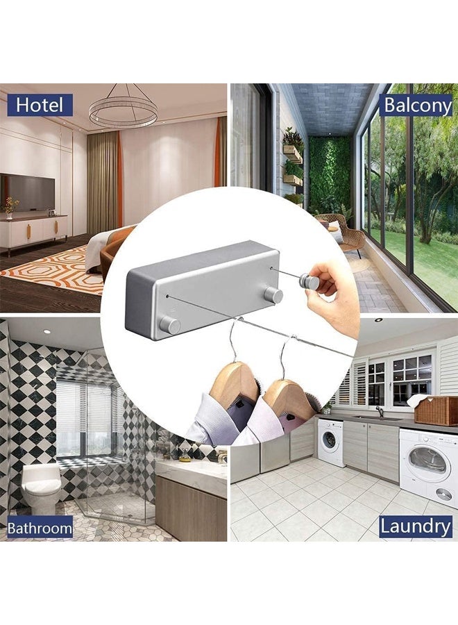 DUNISO Retractable Clothesline，Wall Mount Laundry Line， Adjustable Stainless Steel Clothes Line,Double Rope，Used for Indoor，Outdoor，Hotels，4.2m，Silver  - Image 3