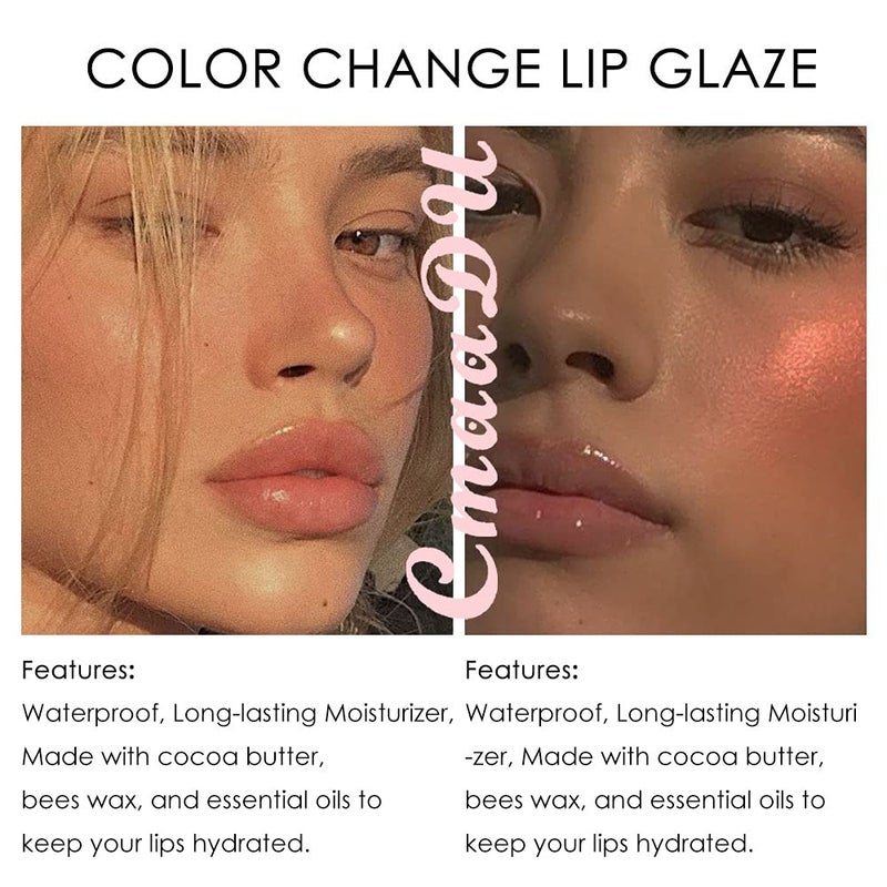 CmaaDu 2 Pcs Color Changing Lip Gloss Lip Oil Tinted, Pink Magic Mood Lipstick,Temperature Color Change Lip Stain Lip Balm, Longlasting Lips Will Not Dry Out - Image 5