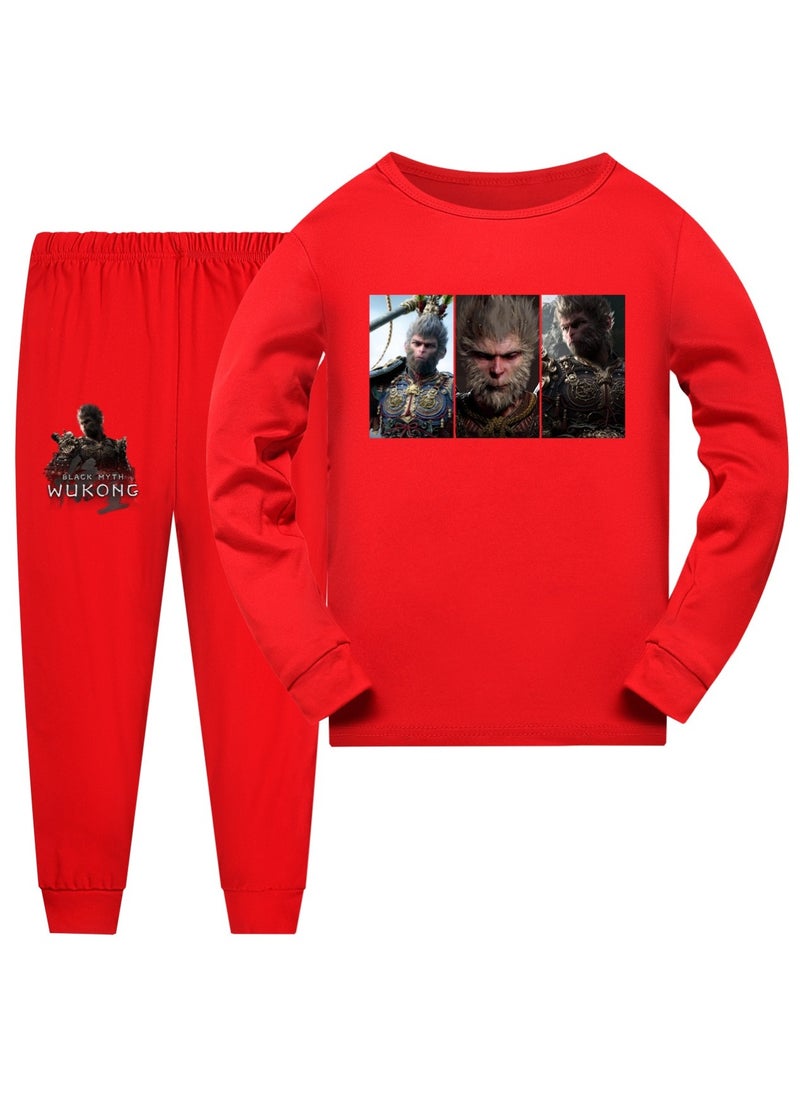 MQD Black Mythical Goku Boys and Girls Long Sleeve Long Pants Pajama Set 