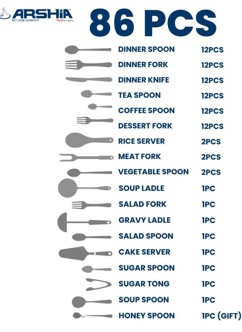 Arshia - Arshia 3348 Silver Gold 86-Piece Spoon Set - Image 1