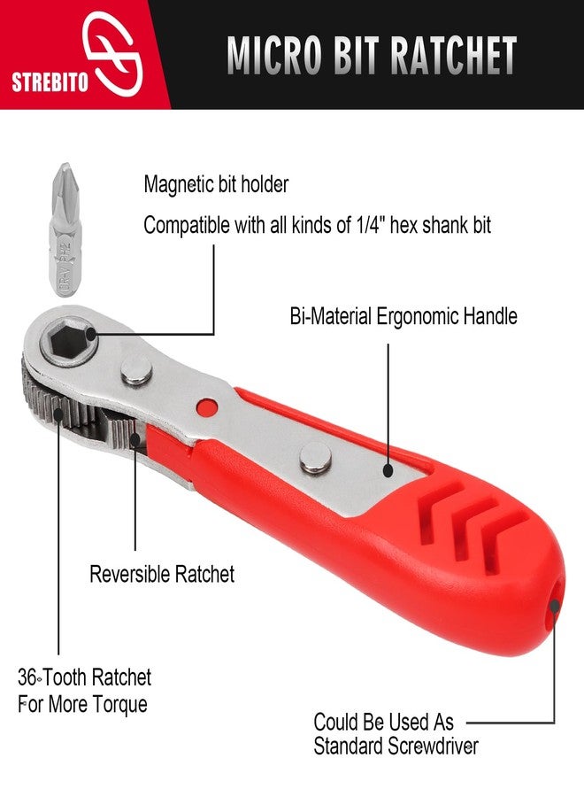 STREBITO Right Angle Screwdriver Low Profile 26 Piece Small Ratchet Set, Stubby Ratchet 90 Degree Ratcheting Screwdriver Set, Mini 1/4 Bit Ratchet EDC Tool Angled Screwdriver for Tight Spaces, Bike - Image 3