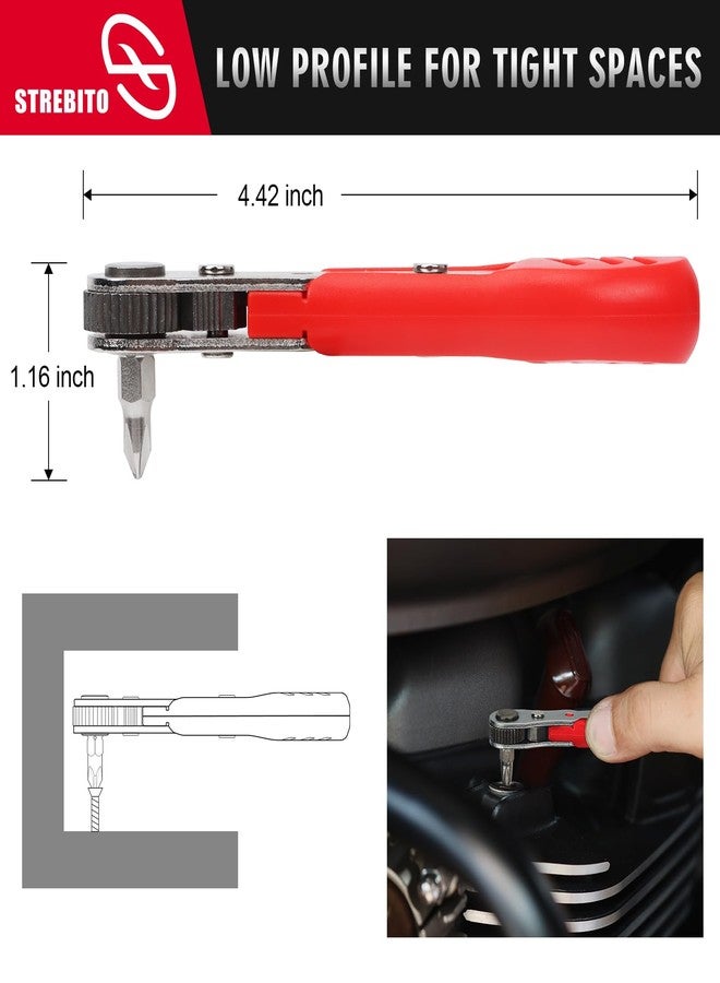 STREBITO Right Angle Screwdriver Low Profile 26 Piece Small Ratchet Set, Stubby Ratchet 90 Degree Ratcheting Screwdriver Set, Mini 1/4 Bit Ratchet EDC Tool Angled Screwdriver for Tight Spaces, Bike - Image 4
