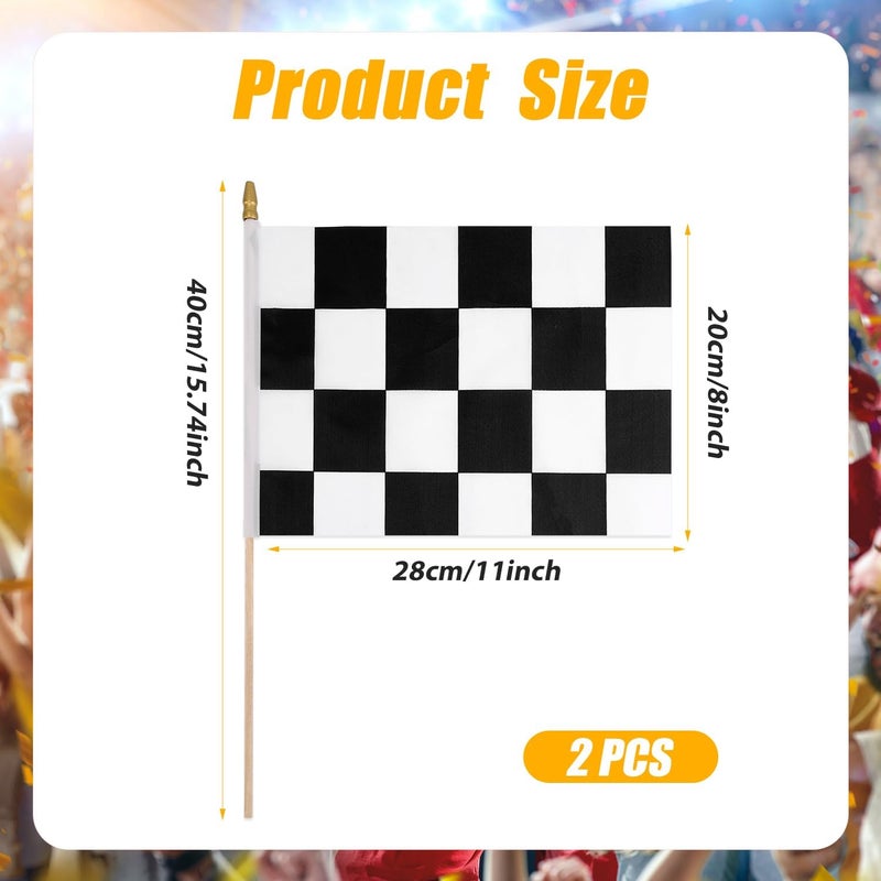 PEUTIER 2pcs 8x11 Inch Checkered Flags, Black and White Checkered Racing Stick Flag with Spear Top Reusable Race Car Flag for Kids Birthday Theme Party Sport Events Decorations Supplies - Image 2