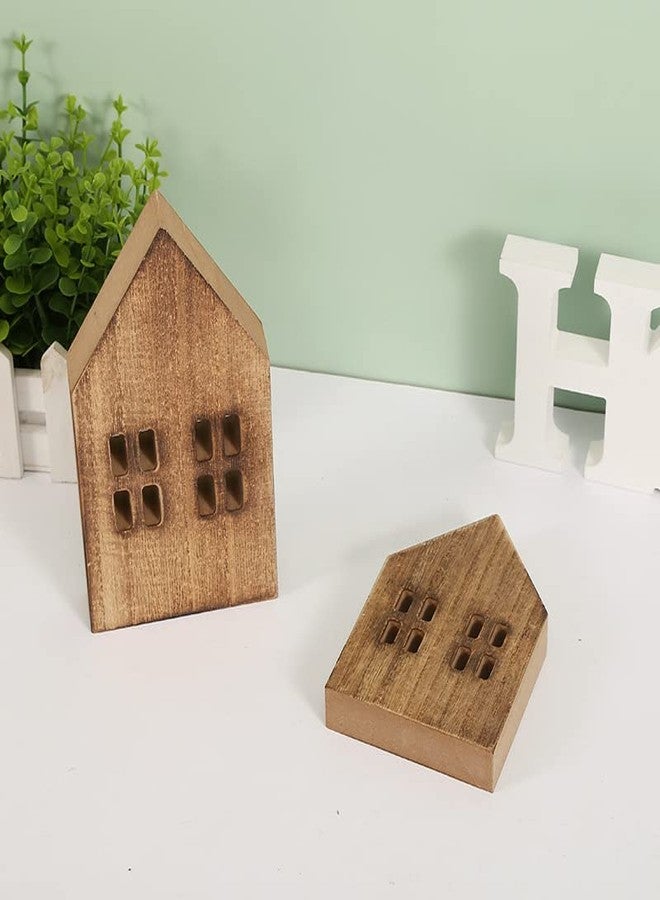 iMagitek 2 Pack Block Farmhouse Home Wooden Sign House Shaped Wooden Sign Tiered Tray Decor for Home Room Table (Brown) - Image 3