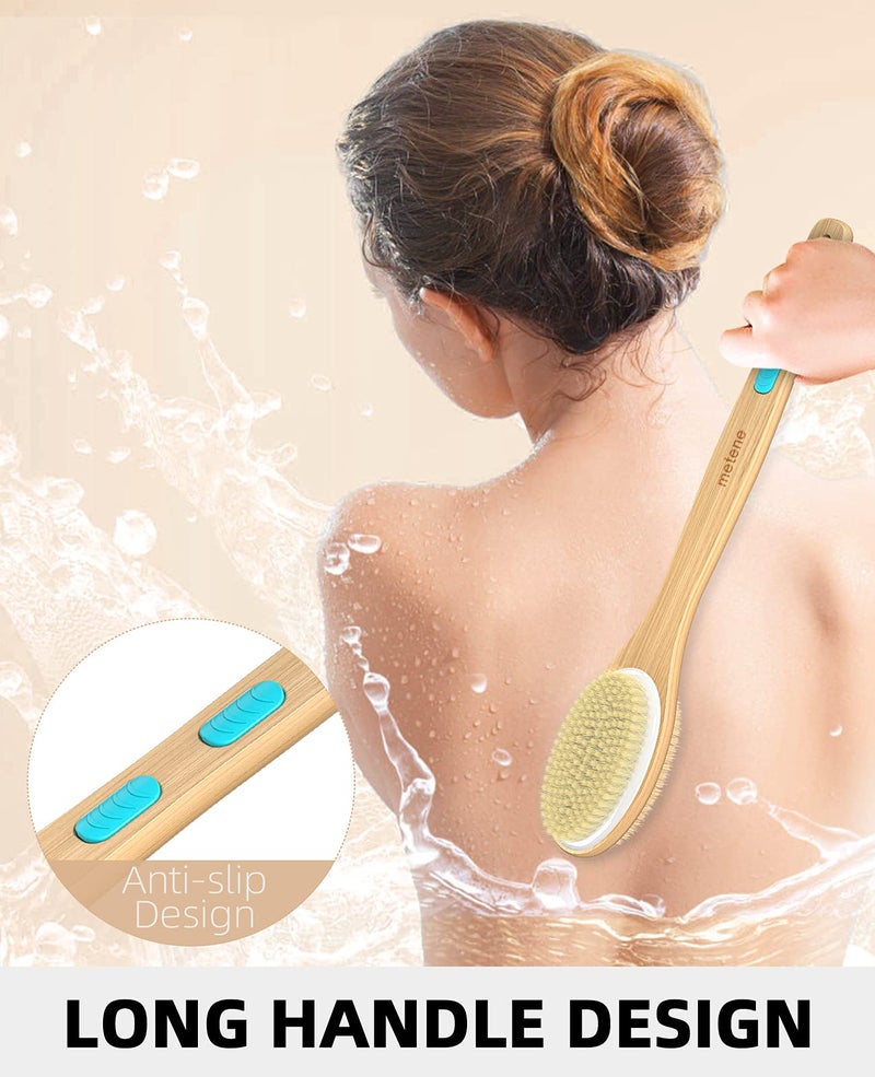 Metene 2 Pack Shower Brush with Soft and Stiff Bristles, Bath Dual-Sided Long Handle Back Scrubber Body Exfoliator for Wet or Dry Brushing - Image 3