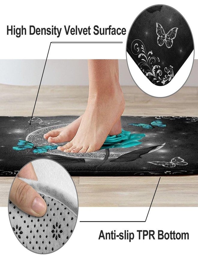 EGLGCC Teal Turquoise Shower Curtain Bathroom Sets Black Grey Aqua Floral Flower Cute Dark Rose Moon Butterfly Unique Aesthetic Elegant 60"x72" Non-Slip Rugs Toilet Lid Cover U Shaped Mat Fabric 4 Pcs - Image 3