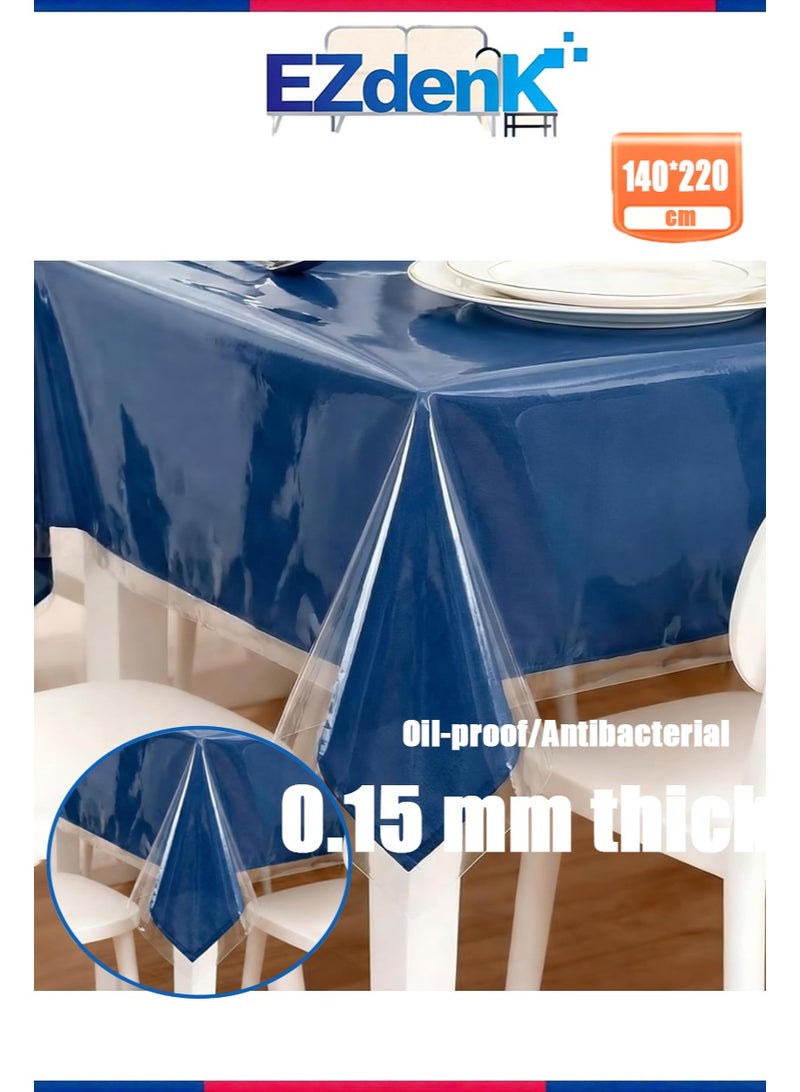 EZdenK 140*220cm Clear Plastic Tablecloth , 100% Waterproof Oil-Proof Spill-Proof Vinyl PVC Table Cloth， Wipeable Rectangle Tablecloth Protector for Dining Table，Outdoor and Indoor Uses，（Thickness 0.15mm） - Image 1
