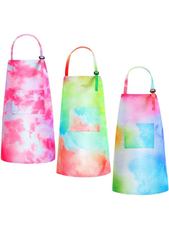Satinior 3 Pieces Tie Dye Art Apron For Kids Adjustable Painting Apron Cute Kids Cooking Aprons Artist Tie Dye Apron With Pocket For Child Home Kindergarten Party Supplies Apron For Boys Girls 3 Styles - Image 2