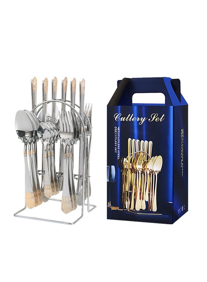 إن كي أكس مجموعة أدوات مائدة غربية من الفولاذ المقاوم للصدأ مكونة من 24 قطعة مع سكين وشوكة وملعقة في صندوق معلق - Image 3