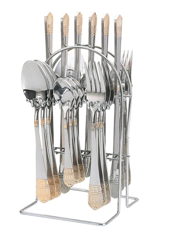 إن كي أكس مجموعة أدوات مائدة غربية من الفولاذ المقاوم للصدأ مكونة من 24 قطعة مع سكين وشوكة وملعقة في صندوق معلق - Image 1