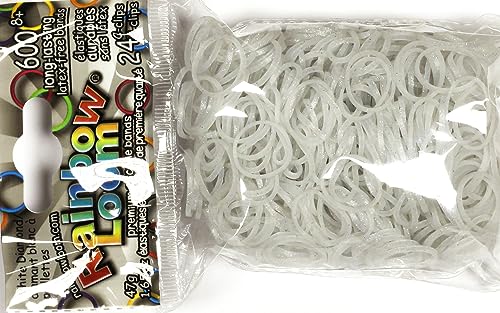 Rainbow Loom Glitter Collection White Diamond Rubber Bands with 24 CClips 600 Count - Image 1