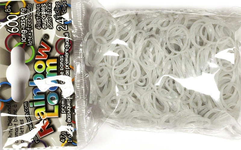 Rainbow Loom Glitter Collection White Diamond Rubber Bands with 24 CClips 600 Count - Image 2
