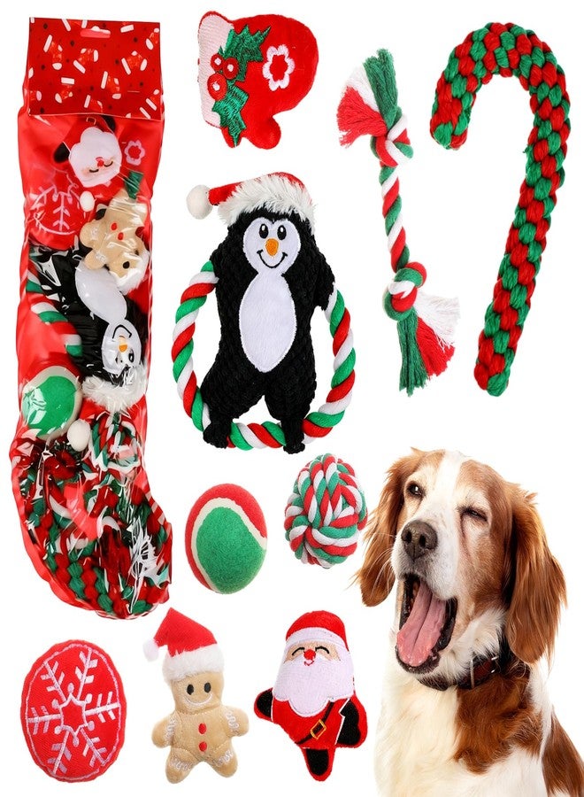 Suilung 10 Pieces Christmas Dog Toys Gifts Dog Christmas Stocking Stuffers with Assorted Toys for Puppy Prefilled Chew Rope Toys for Teething for Small and Medium Dogs(Bright Style) - Image 1