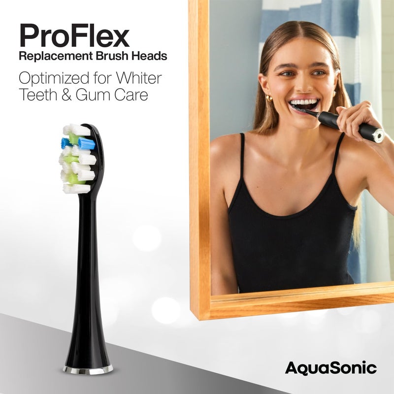 AquaSonic Proflex Replacement Brush Heads | ADA Accepted | for Whiter Teeth & Gum Care | Compatible with Many AquaSonic Toothbrush Handles (3 Pack Black) - Image 2