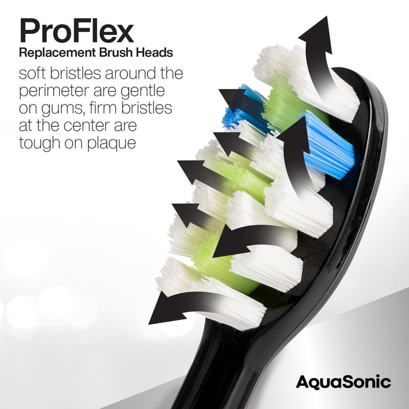 AquaSonic Proflex Replacement Brush Heads | ADA Accepted | for Whiter Teeth & Gum Care | Compatible with Many AquaSonic Toothbrush Handles (3 Pack Black) - Image 3