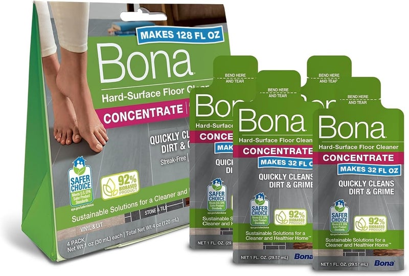 BONA منظف الأرضيات المتعدد الأسطح من بونا - 1 أونصة سائلة - عبوة 4 - حل تنظيف الأرضيات خالي من الرواسب لخرطوشة ممسحة بونا وزجاجة رش - للأرضيات الحجرية، والبلاط، واللامينيت، والفينيل - Image 1