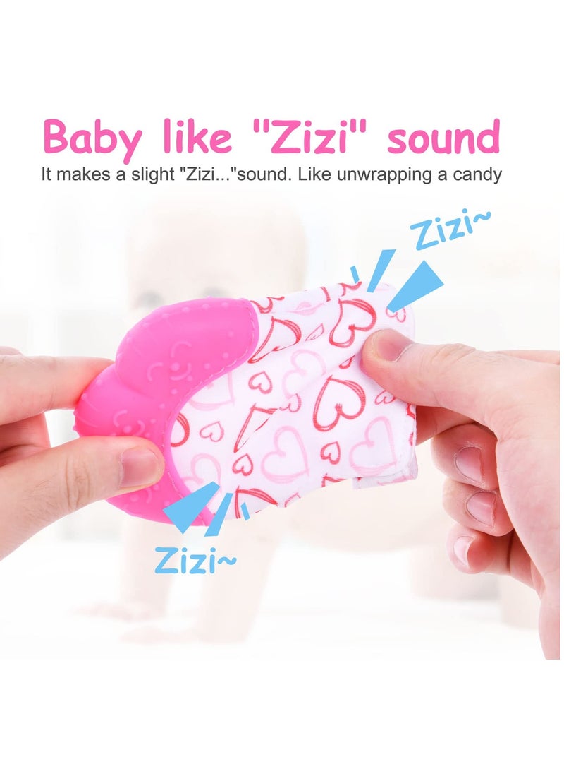 Beauenty 2 Pack Teething Mittens for Baby, Baby Teething Set, Teething Glove, Infant Soothing Pain Relief Mitt Baby Teether Mits for Baby（Rose Red）  - Image 4