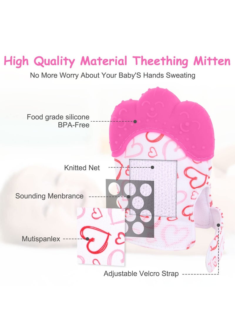Beauenty 2 Pack Teething Mittens for Baby, Baby Teething Set, Teething Glove, Infant Soothing Pain Relief Mitt Baby Teether Mits for Baby（Rose Red）  - Image 3