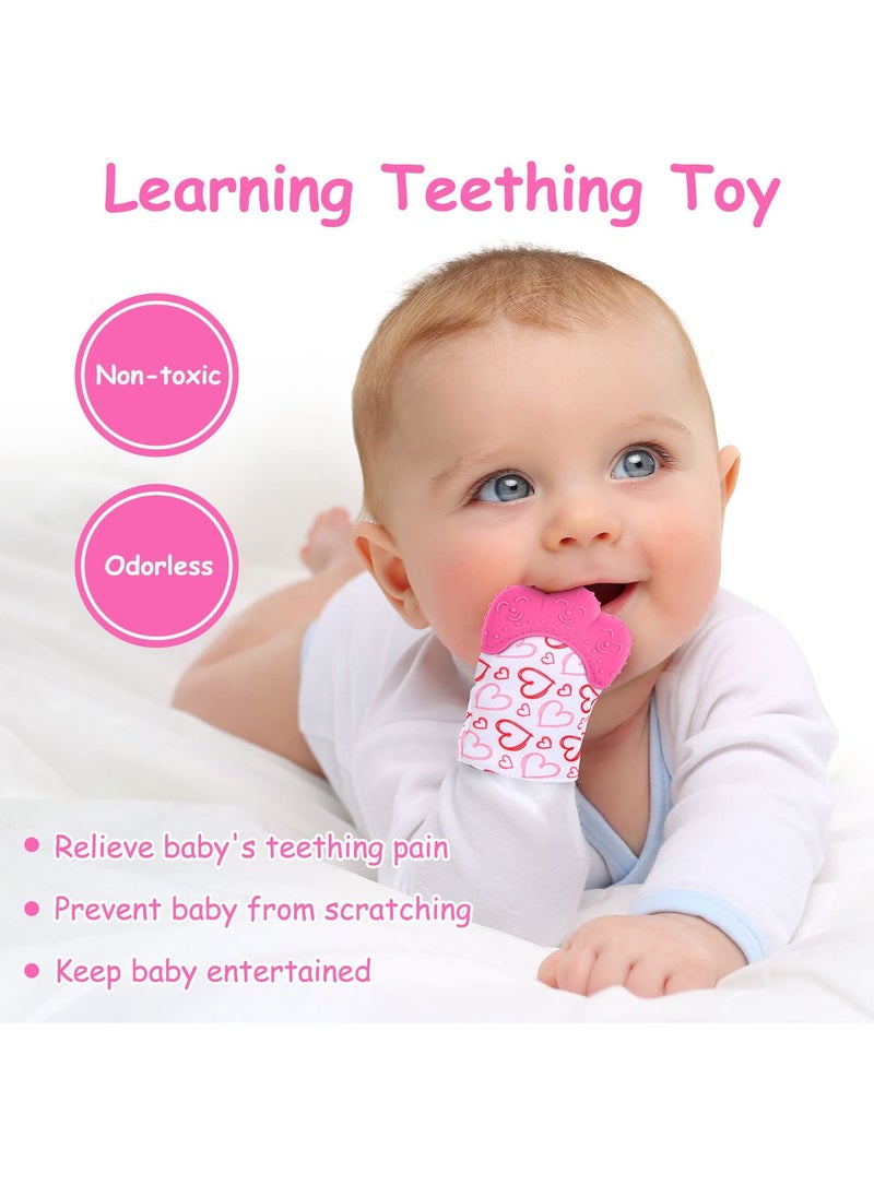 Beauenty 2 Pack Teething Mittens for Baby, Baby Teething Set, Teething Glove, Infant Soothing Pain Relief Mitt Baby Teether Mits for Baby（Rose Red）  - Image 5