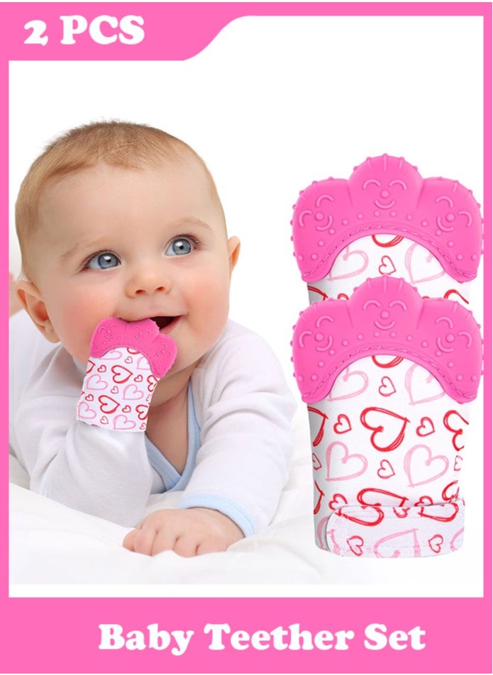 Beauenty 2 Pack Teething Mittens for Baby, Baby Teething Set, Teething Glove, Infant Soothing Pain Relief Mitt Baby Teether Mits for Baby（Rose Red）  - Image 1