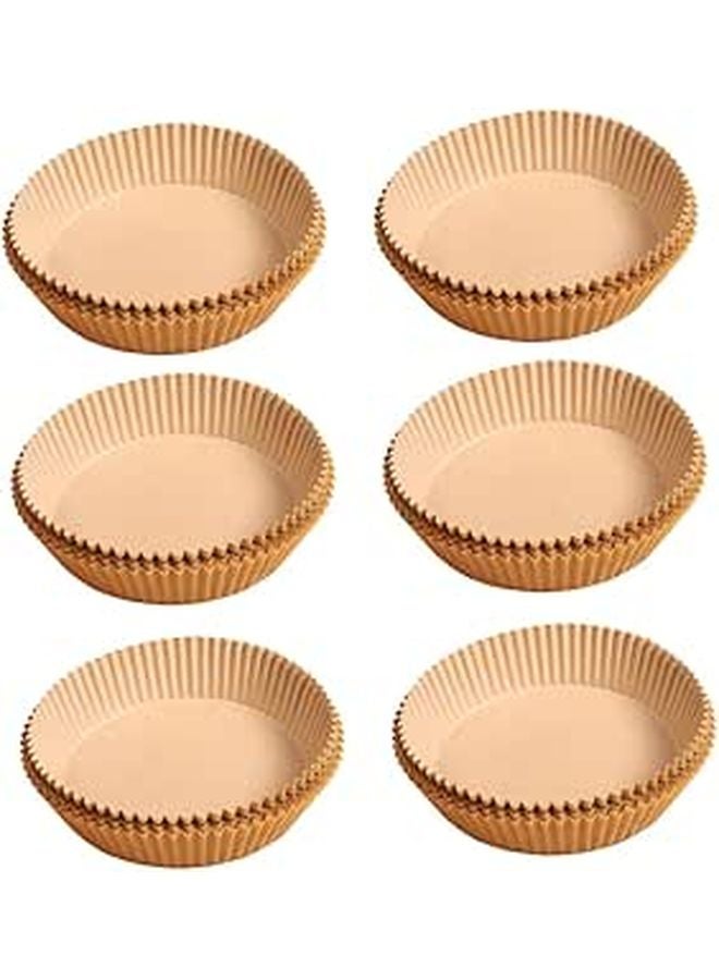 50 Pcs Natural Yellow Round Air Fryer Disposable Paper Liners Oil Absorbing Heat Resistant - Image 1