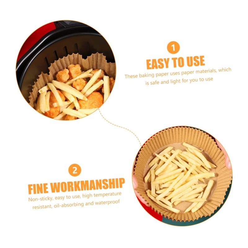 50 Pcs Natural Yellow Round Air Fryer Disposable Paper Liners Oil Absorbing Heat Resistant - Image 4