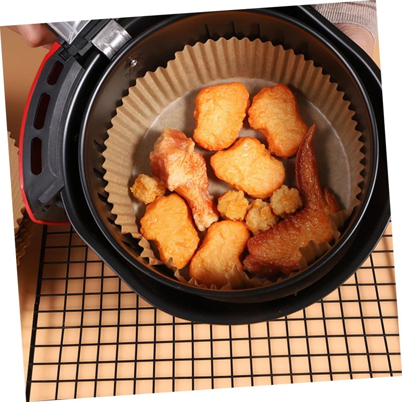 50 Pcs Natural Yellow Round Air Fryer Disposable Paper Liners Oil Absorbing Heat Resistant - Image 5