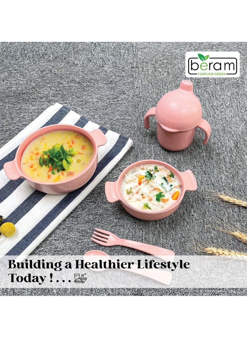 Beram Wheat Straw Dinnerware Set for Kids, 5 Pieces Set, Cutlery, Flatware and Tableware for Children, Environmentally Friendly Material, Daily Use Kitchen Utensils, Utensils Sets for Children - Image 2