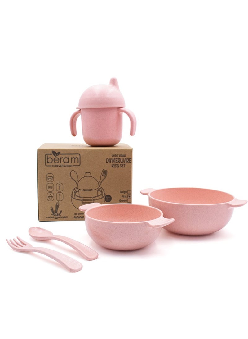 Beram Wheat Straw Dinnerware Set for Kids, 5 Pieces Set, Cutlery, Flatware and Tableware for Children, Environmentally Friendly Material, Daily Use Kitchen Utensils, Utensils Sets for Children - Image 1