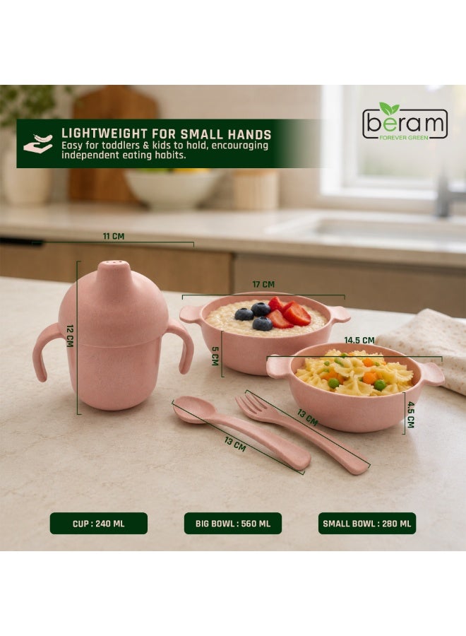 Beram Wheat Straw Dinnerware Set for Kids, 5 Pieces Set, Cutlery, Flatware and Tableware for Children, Environmentally Friendly Material, Daily Use Kitchen Utensils, Utensils Sets for Children - Image 2
