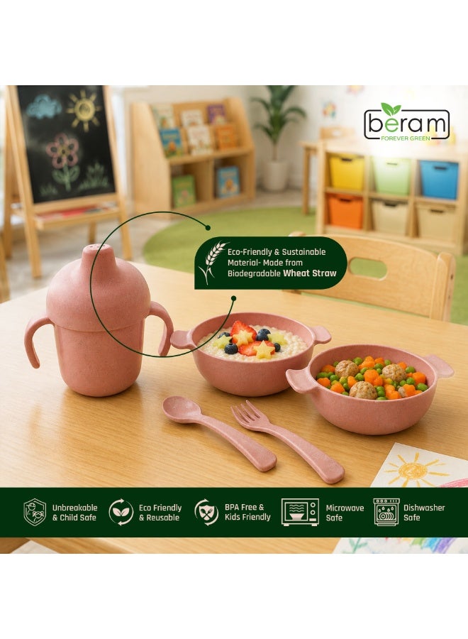 Beram Wheat Straw Dinnerware Set for Kids, 5 Pieces Set, Cutlery, Flatware and Tableware for Children, Environmentally Friendly Material, Daily Use Kitchen Utensils, Utensils Sets for Children - Image 3