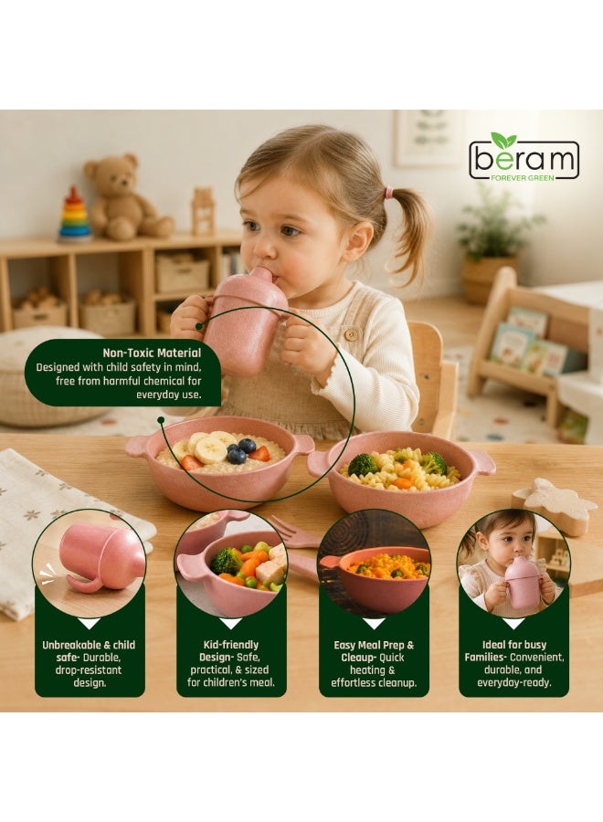 Beram Wheat Straw Dinnerware Set for Kids, 5 Pieces Set, Cutlery, Flatware and Tableware for Children, Environmentally Friendly Material, Daily Use Kitchen Utensils, Utensils Sets for Children - Image 4