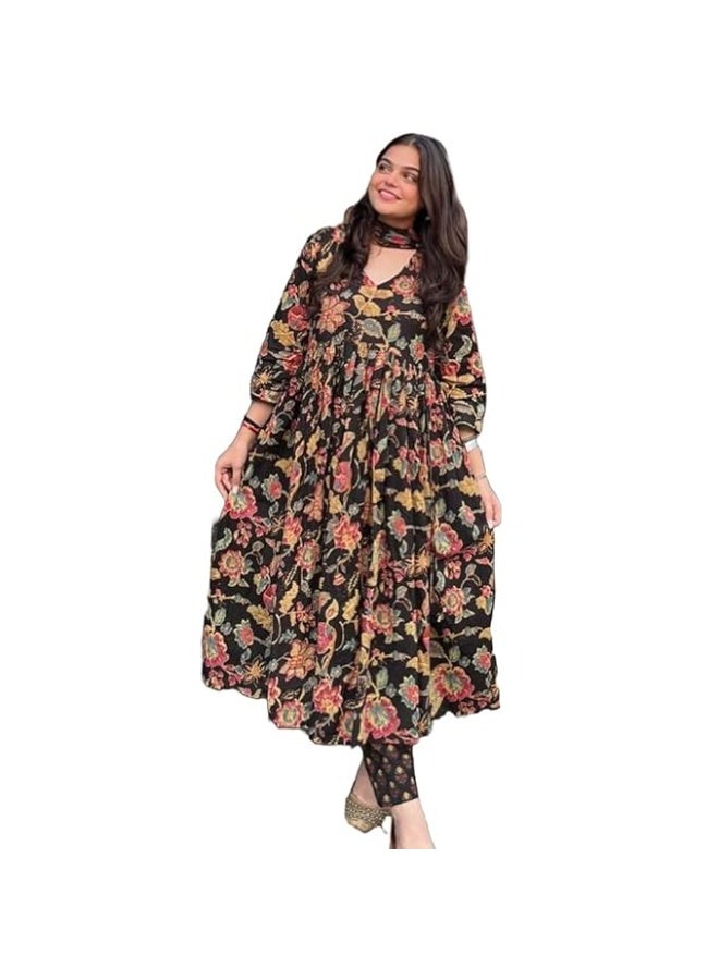 آني ديزاينر ANNI DESIGNER - كورتا أناركالي نسائية مطبوعة من مزيج الرايون، مع بنطال ودوباتا - Image 1