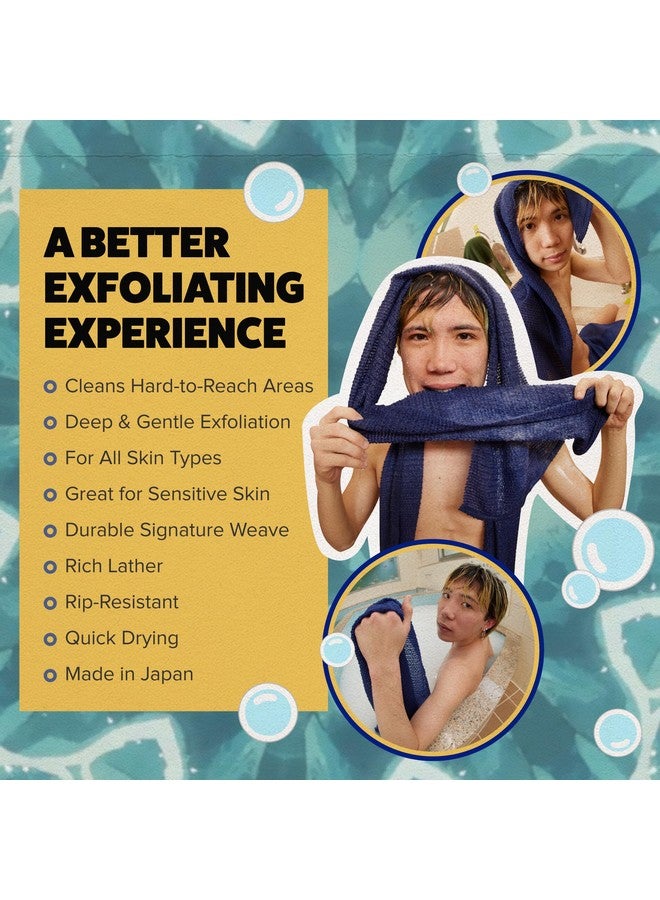 GOSHI Exfoliating Shower Towel - Rip-Resistant Exfoliating Washcloth for All Skin Types - Indigo Blue - Made in Japan - Image 3