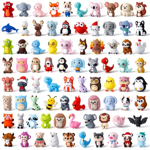 Ferreve 80 Pcs 3D Animal Silicone Focal Beads for Pens, Keychain Making, Focal Beads Bulk for Beadable Keychain DIY Crafts Bracelet Necklace Phone Chain Charms Jewelry Making (Cute Style) - Image 1