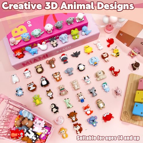 Ferreve 80 Pcs 3D Animal Silicone Focal Beads for Pens, Keychain Making, Focal Beads Bulk for Beadable Keychain DIY Crafts Bracelet Necklace Phone Chain Charms Jewelry Making (Cute Style) - Image 2