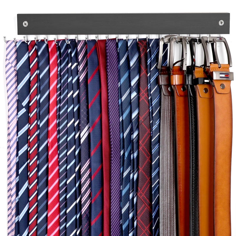 OTECKK 2 in 1 Tie Rack Belt Organizer Wall Mounted Space Saving Tie Hanger for Closet with 20 Storage Hooks Belt Holder for Closet Organizer Storage - Image 2