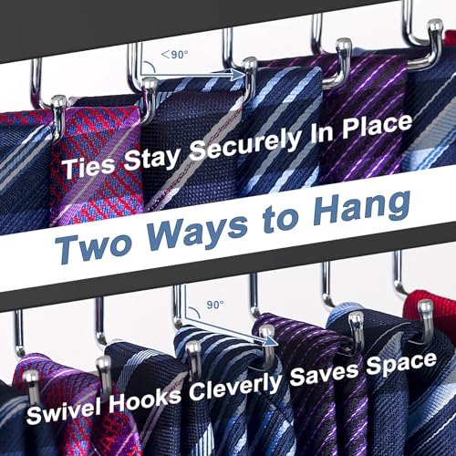OTECKK 2 in 1 Tie Rack Belt Organizer Wall Mounted Space Saving Tie Hanger for Closet with 20 Storage Hooks Belt Holder for Closet Organizer Storage - Image 3