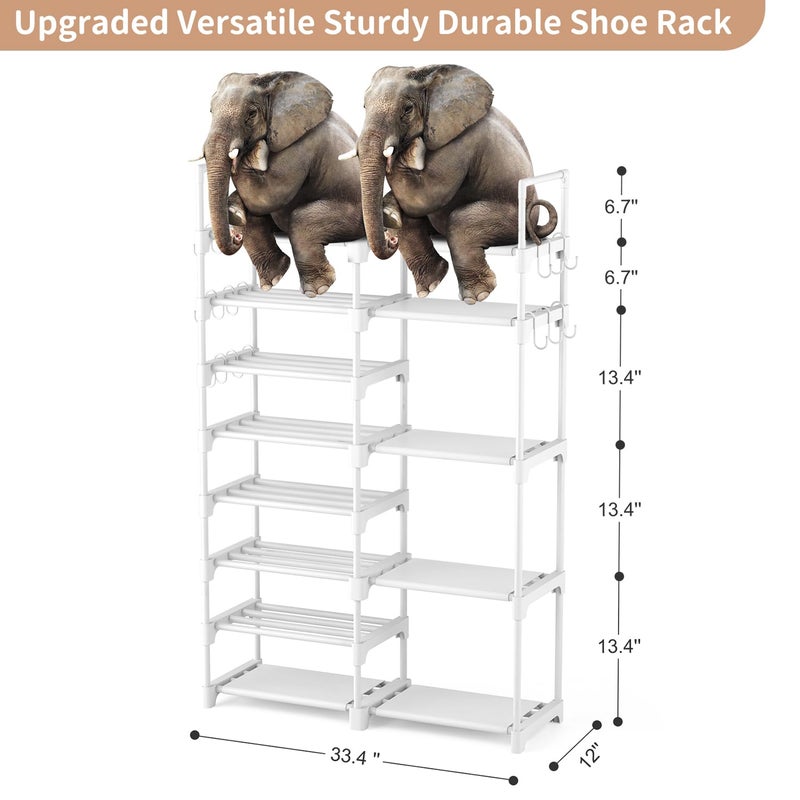 ROJASOP White Shoe Rack, Tall Metal Shoe Rack Organizer for Entryway Closet Garage, 8 Tier Large Shoe Shelf for 26-32 Pairs Boots & Shoes Storage, Space Saving Heavy Duty Shoe Stand - Image 4