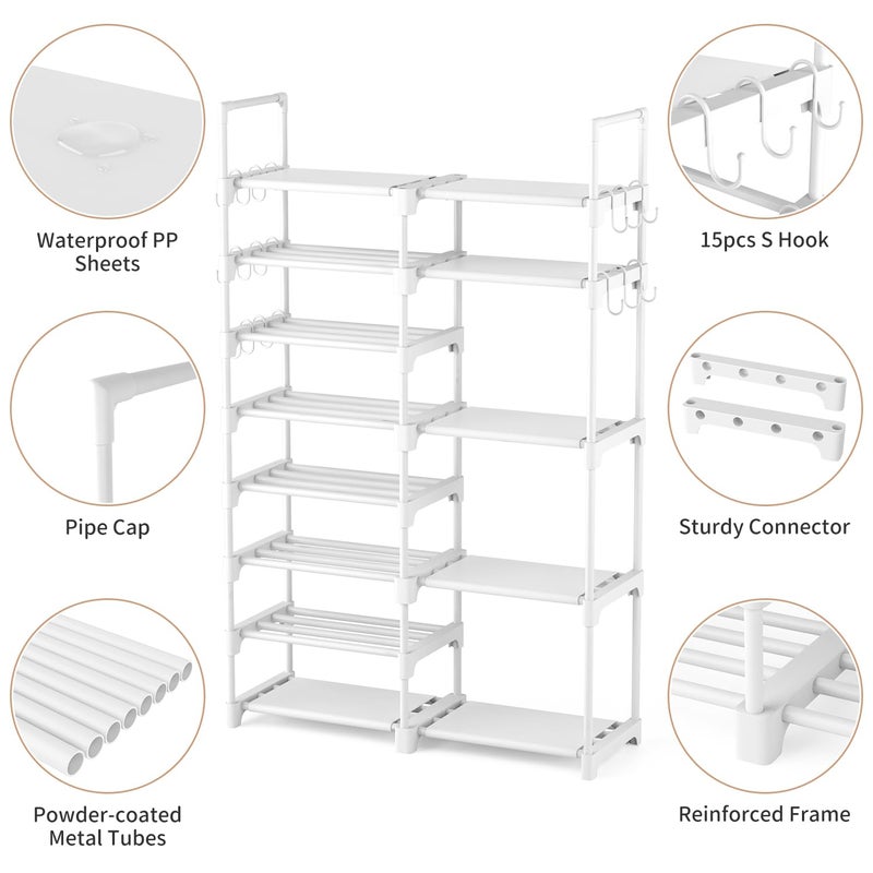 ROJASOP White Shoe Rack, Tall Metal Shoe Rack Organizer for Entryway Closet Garage, 8 Tier Large Shoe Shelf for 26-32 Pairs Boots & Shoes Storage, Space Saving Heavy Duty Shoe Stand - Image 5