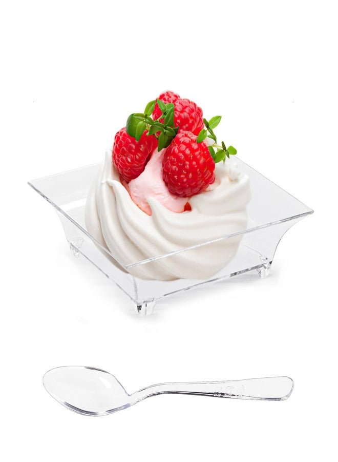 TOFLEN 100ct Mini Dessert Plates with Tasting Spoons, 2.5 Inch Small Reusable Clear Plastic Square Party Serving Hors D'oeuvres Plates for Appetizers (Square) - Image 4