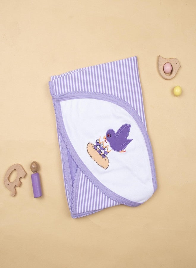 Tinycare Cotton Bath Hooded Towel for New Born, Extra Soft Outside Interlock Stripes Inside Terry, Printed Towel for Kids/Toddler/Infants 72 x 72cm Quick Absorbent (Purple- Pack of 1) 0-12 Months - Image 3
