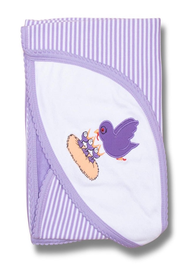 Tinycare Cotton Bath Hooded Towel for New Born, Extra Soft Outside Interlock Stripes Inside Terry, Printed Towel for Kids/Toddler/Infants 72 x 72cm Quick Absorbent (Purple- Pack of 1) 0-12 Months