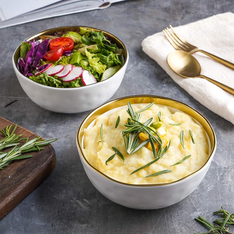 Stone Lain Modern Poreclain 16 Piece Dinnerware Set, Plates and Bowls Set, Dish set for 4, White And Golden Rim - Image 4