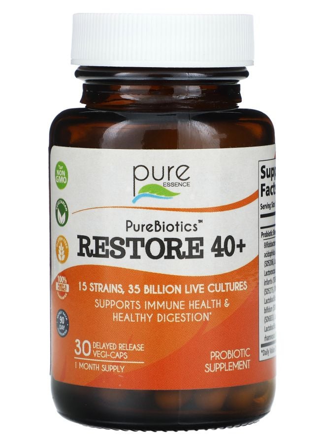 Pure Essence PureBiotics Restore 40+ 35 Billion 30 Delayed Release Vegi-Caps