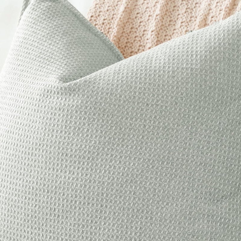 Sungeek Decorative Cushion Covers 50x50cm Set of 2 Soft Plaid Cushion Cases with Stitched Edge Boho Farmhouse Home Decor Throw Pillow Covers for Sofa Couch Patio Bedroom Living Room, Grey - Image 2