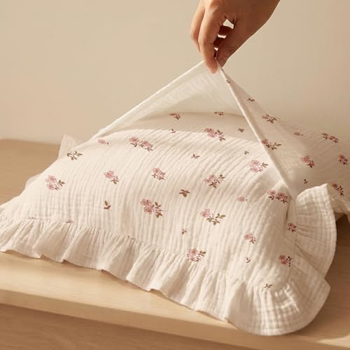 Wimist Muslin Ruffled Toddler Pillowcases 13"x18" 2 Pack, Soft, Breathable Muslin Cotton Travel Pillow Covers with Envelope Closure for Baby Boys, Girls & Kids (Vintage Blossom-Ruffled, 13 x 18 Inch) - Image 4