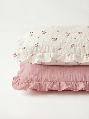 Wimist Muslin Ruffled Toddler Pillowcases 13"x18" 2 Pack, Soft, Breathable Muslin Cotton Travel Pillow Covers with Envelope Closure for Baby Boys, Girls & Kids (Vintage Blossom-Ruffled, 13 x 18 Inch) - Image 2