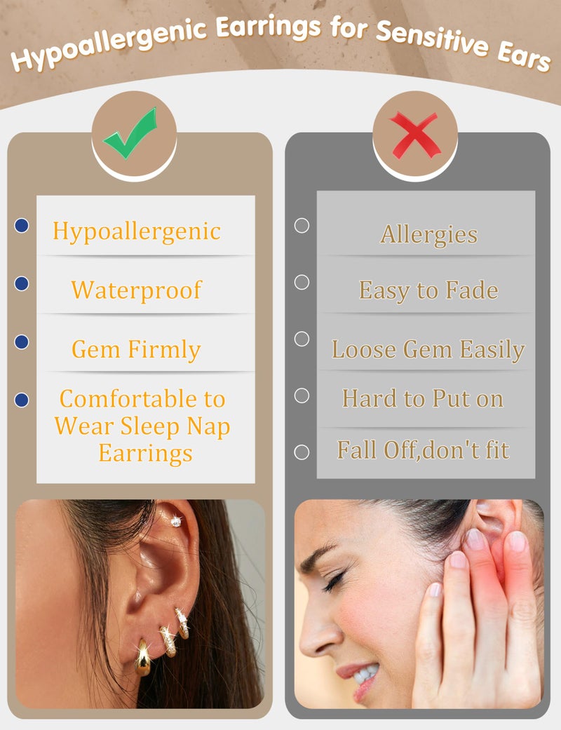 ORAZIO Hypoallergenic Small Gold Stud Hoop Earrings for Women Surgical Stainless Steel Earrings Trendy 14K Gold Plated Hoops Cartilage Earring Stacks Huggie Earring Set for Multiple Piercing Jewelry - Image 5