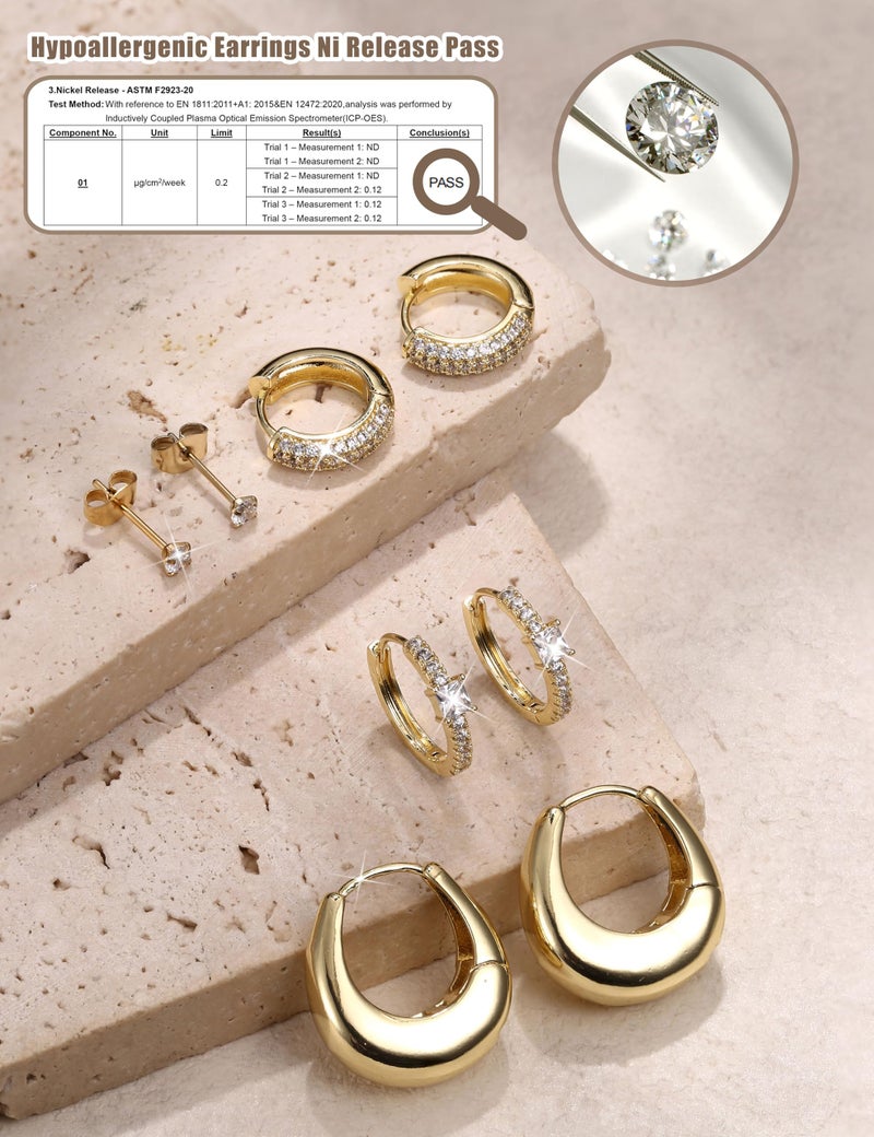 ORAZIO Hypoallergenic Small Gold Stud Hoop Earrings for Women Surgical Stainless Steel Earrings Trendy 14K Gold Plated Hoops Cartilage Earring Stacks Huggie Earring Set for Multiple Piercing Jewelry - Image 2